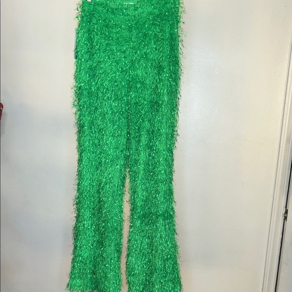 Green Tinsel Flare Pants - Women's Statement Jumpsuit Bottom